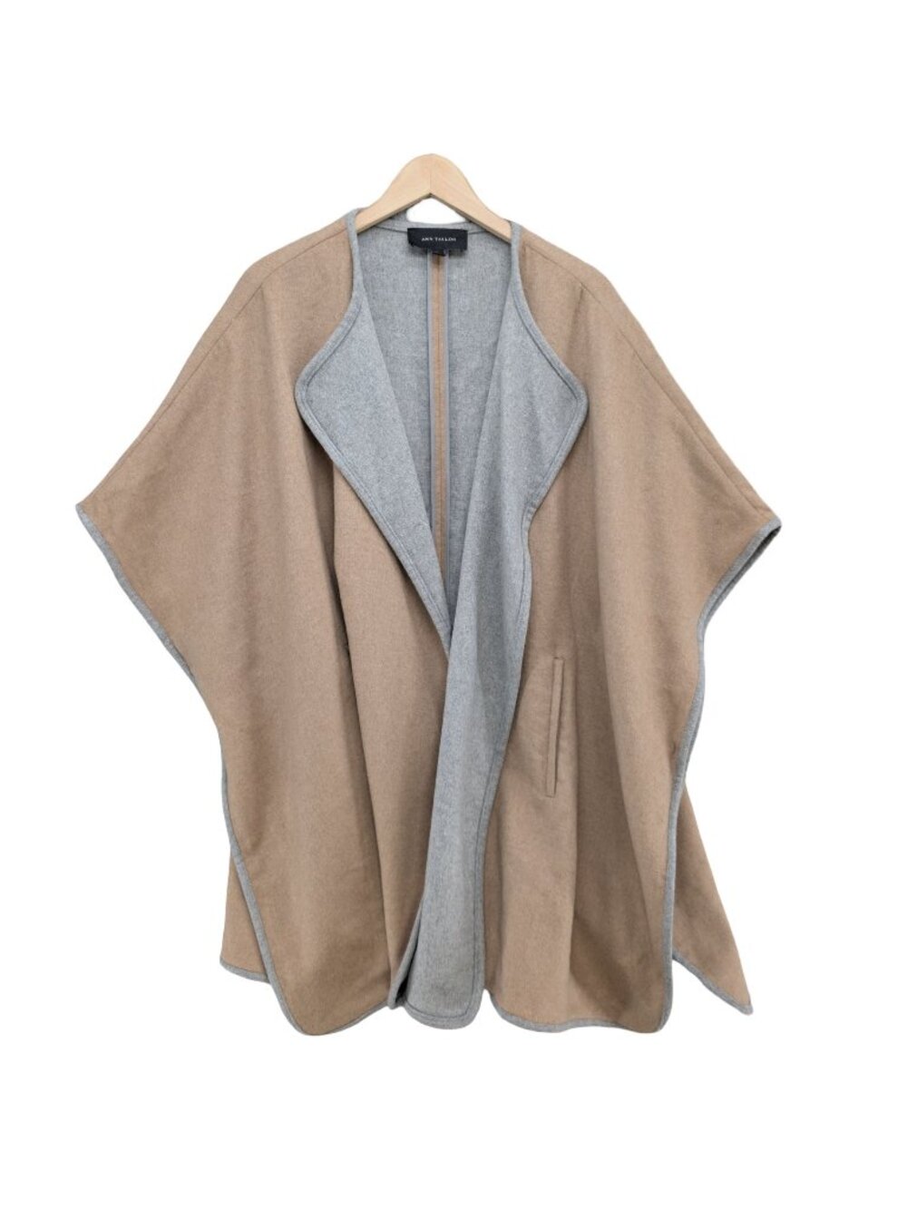 Ann Taylor Wool Blend Cape Cardigan Womens Beige Open Front Mid Length Size L